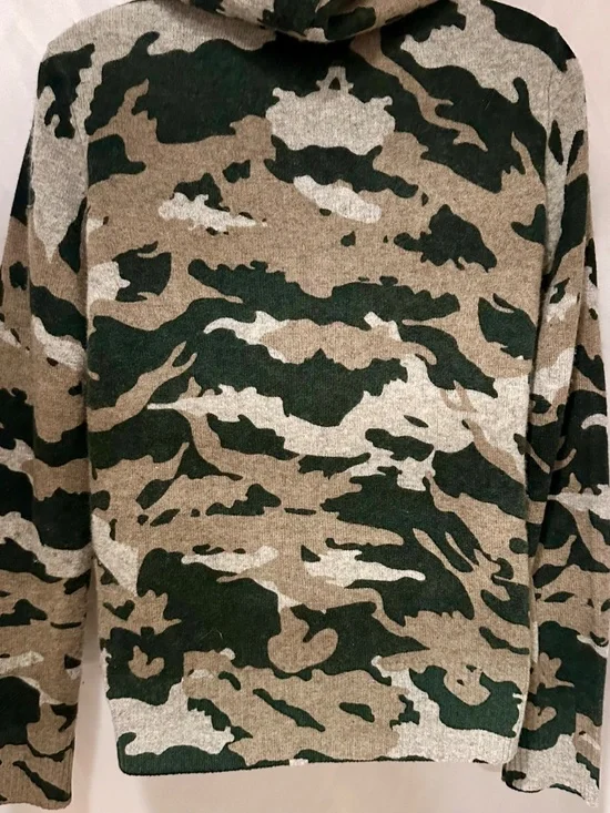 100% Cashmere Green Camouflage Hoodie Cardigan Sweater Size XS - Picture 4 of 4